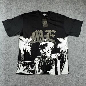Mixed Emotion Shirt Mens XL Black Alien Beach Rhinestone Graphic Tee Streetwear